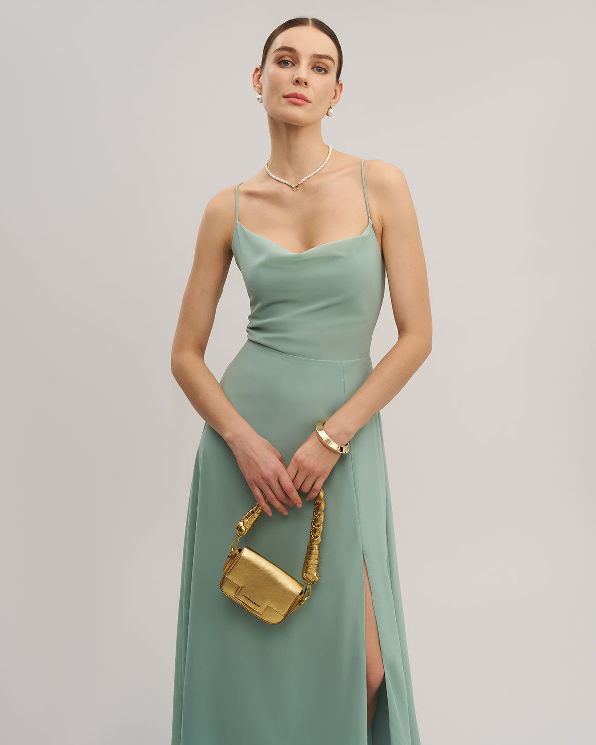 Green Slit Slip Maxi Dress