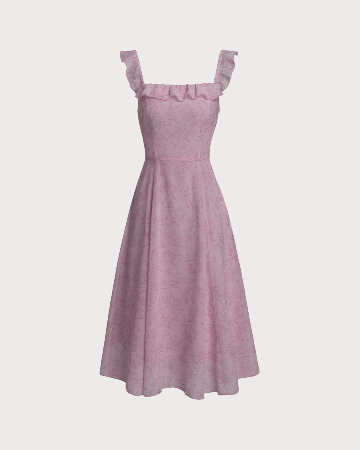Purple Floral Square Neck Ruffle Slip Midi Dress