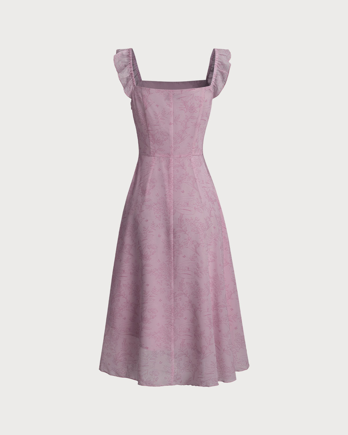 Purple Floral Square Neck Ruffle Slip Midi Dress