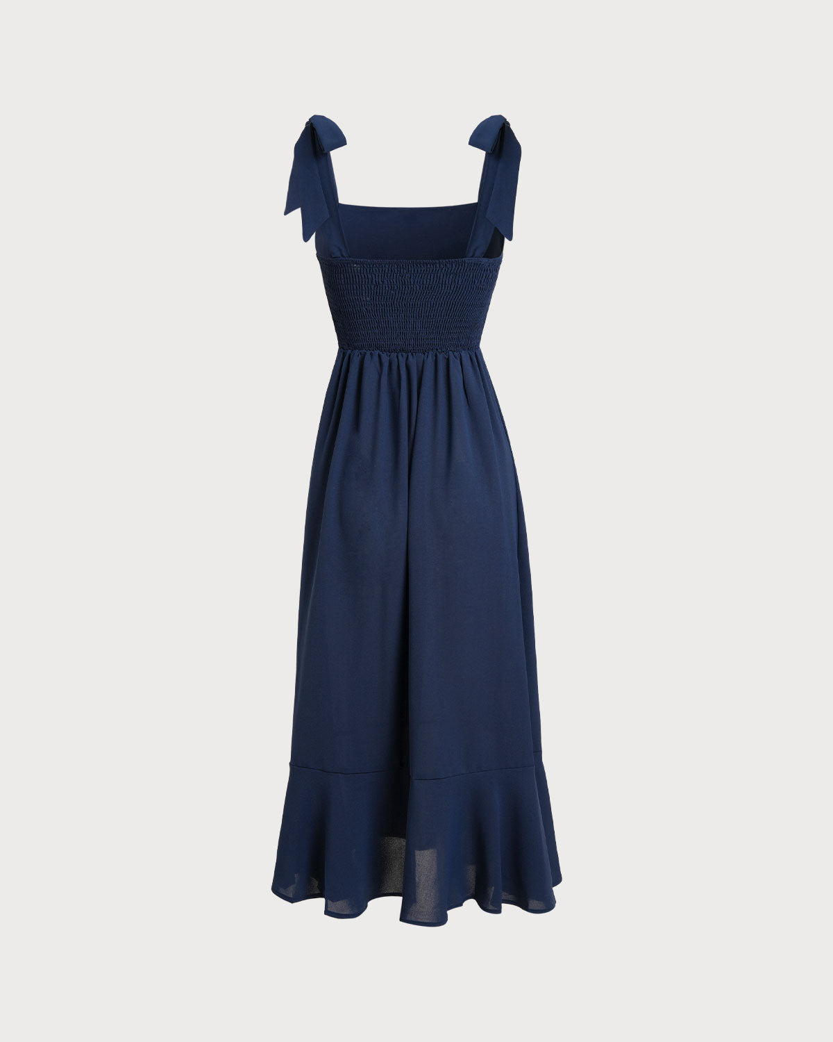 Navy Square Neck A-Line Shirred Midi Dress