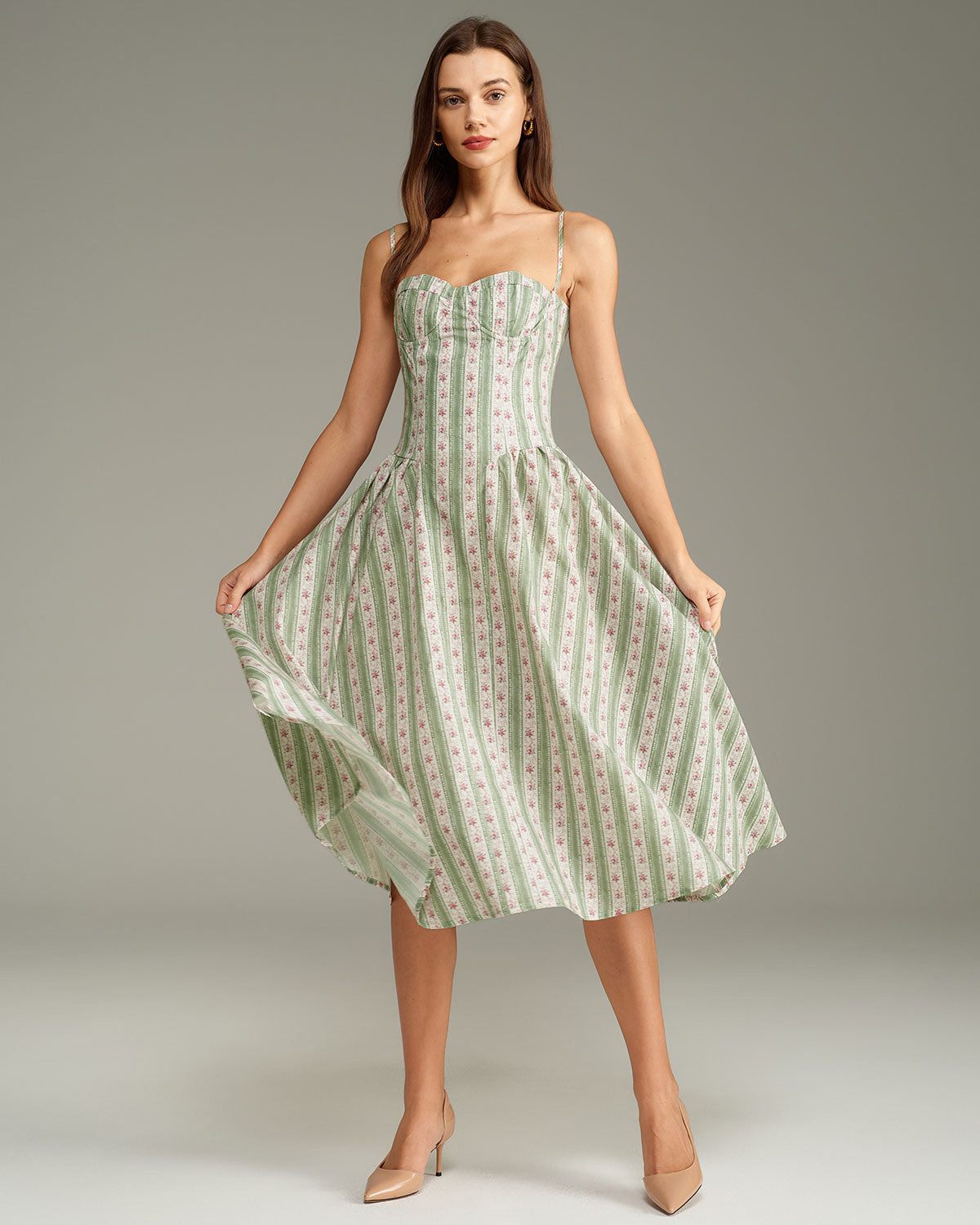 Green Striped Slip Midi Dress