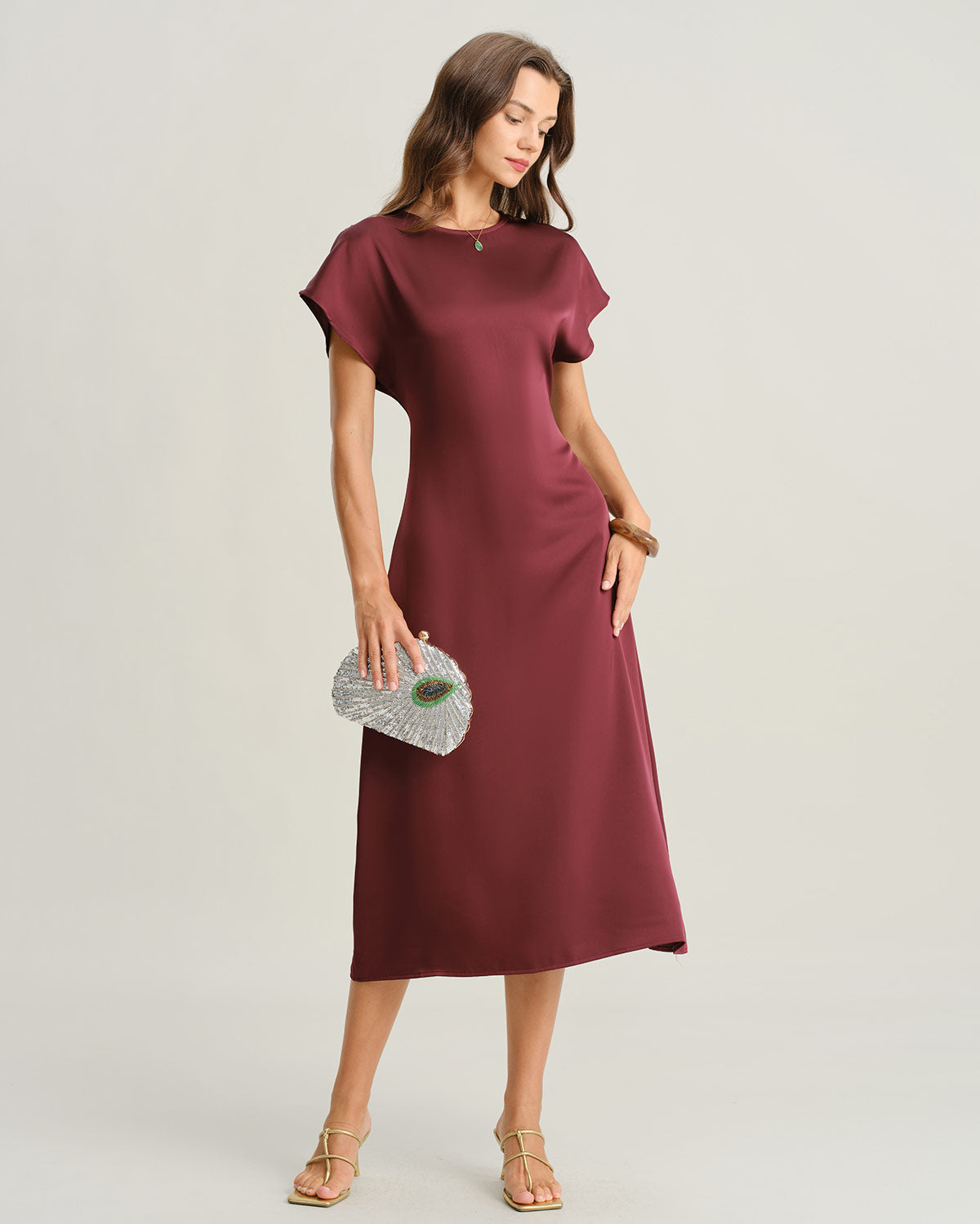 Red Cowl Sleeve A-Line Midi Dresses