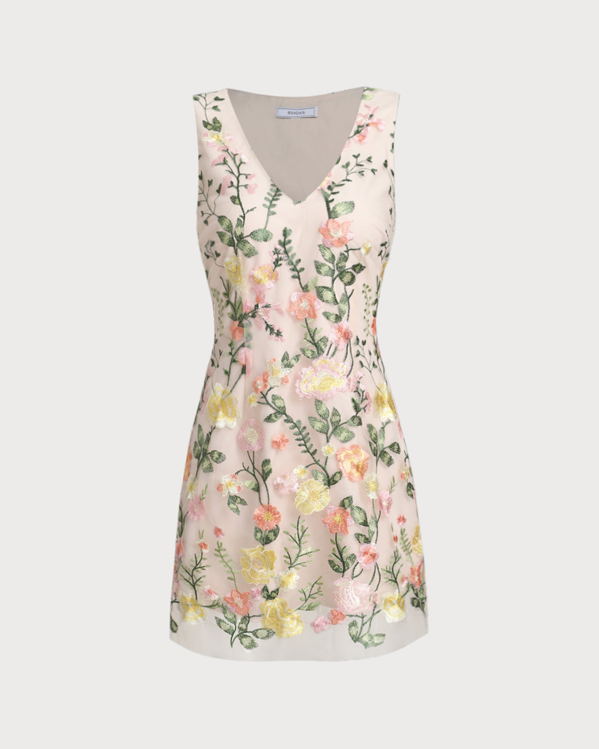 Yellow V Neck Floral Sleeveless Mini Dress