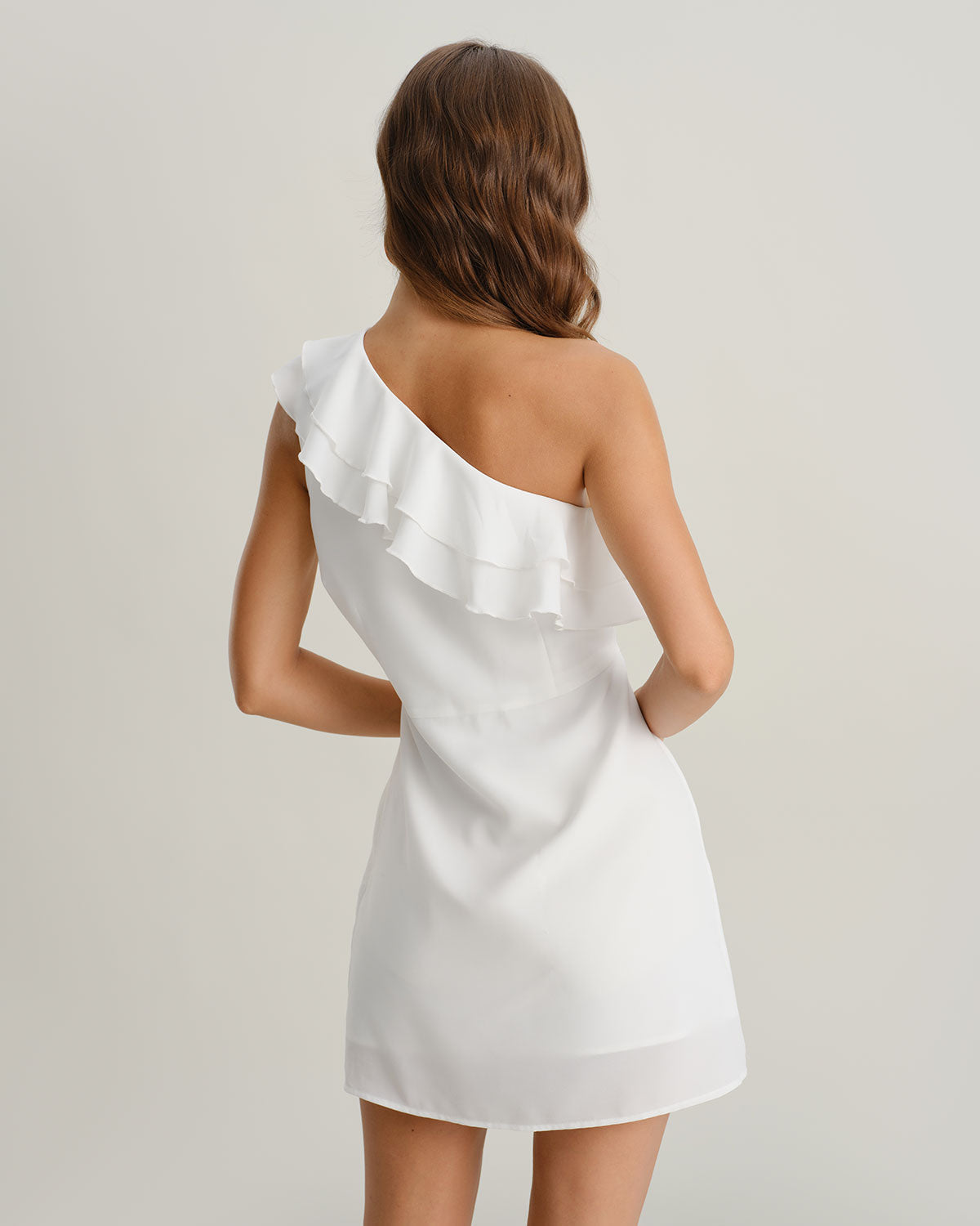 White Ruffle One Shoulder Mini Dress