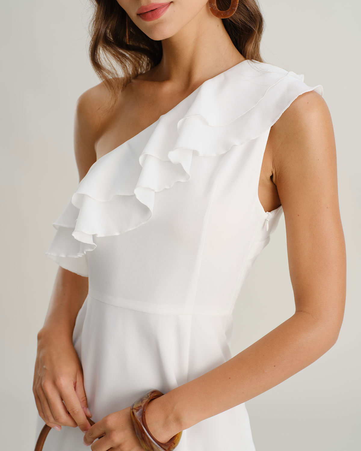 White Ruffle One Shoulder Mini Dress