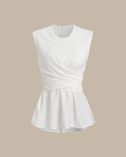 White Round Neck Tie-back Tank Top