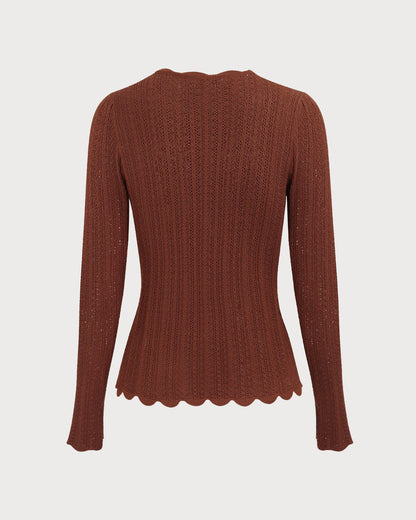 Women's Brown Round Neck Slim Sweater
