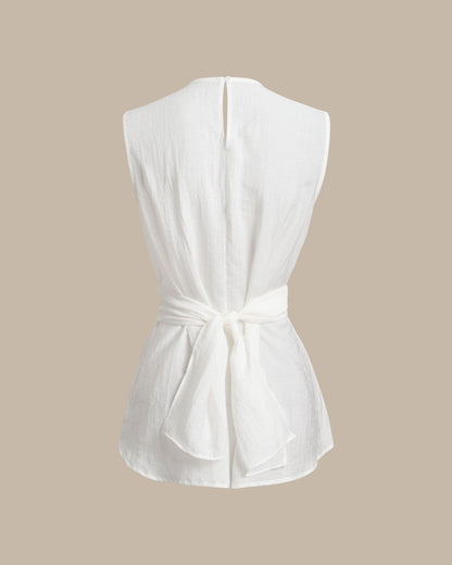 White Round Neck Tie-back Tank Top