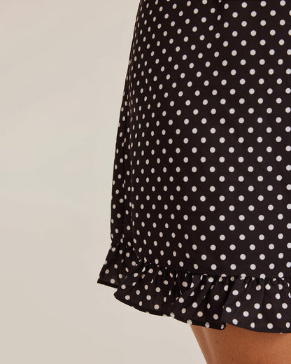 Black Polka Dot V-Neck Mini Dress