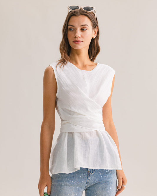 White Round Neck Tie-back Tank Top