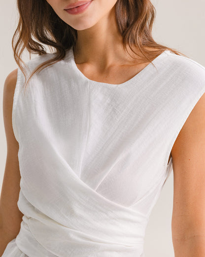White Round Neck Tie-back Tank Top