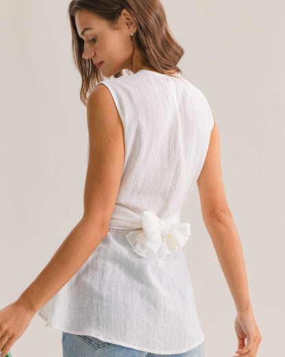 White Round Neck Tie-back Tank Top