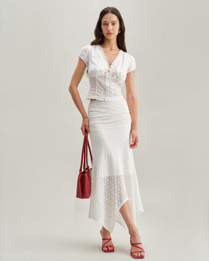 White Jacquard Mermaid Midi Skirt