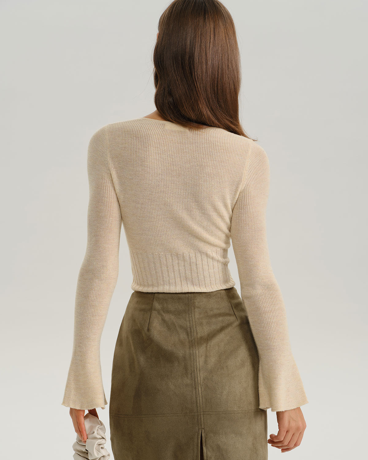 Apricot Bell Sleeve Ribbed Knit Tee