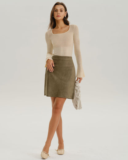 Apricot Bell Sleeve Ribbed Knit Tee