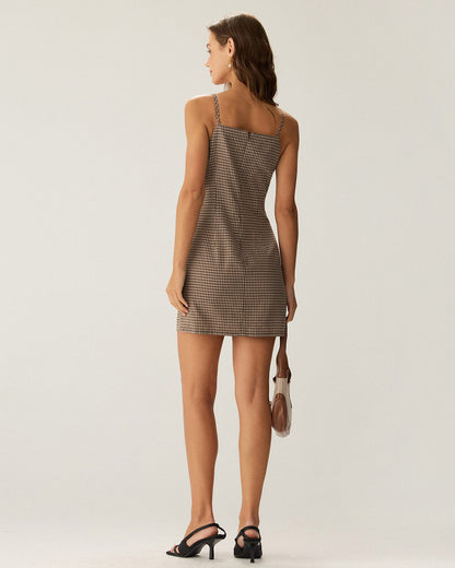 Brown Plaid Slip Mini Dress