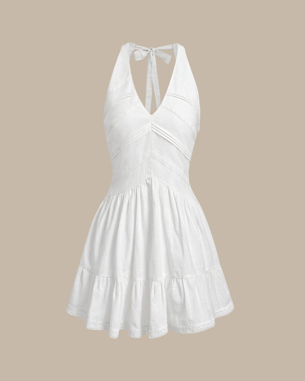 White V Neck Pleated Backless Mini Dress