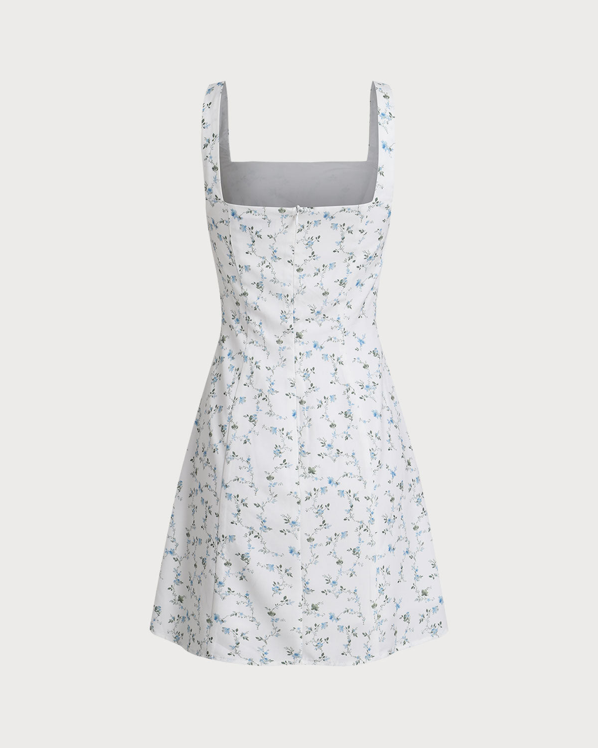 White Floral Square Neck Slip Mini Dress