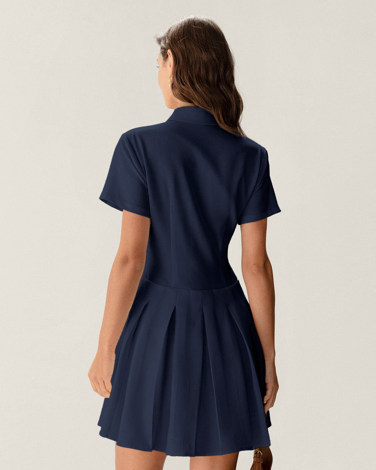 Navy Button Pleated Mini Dress