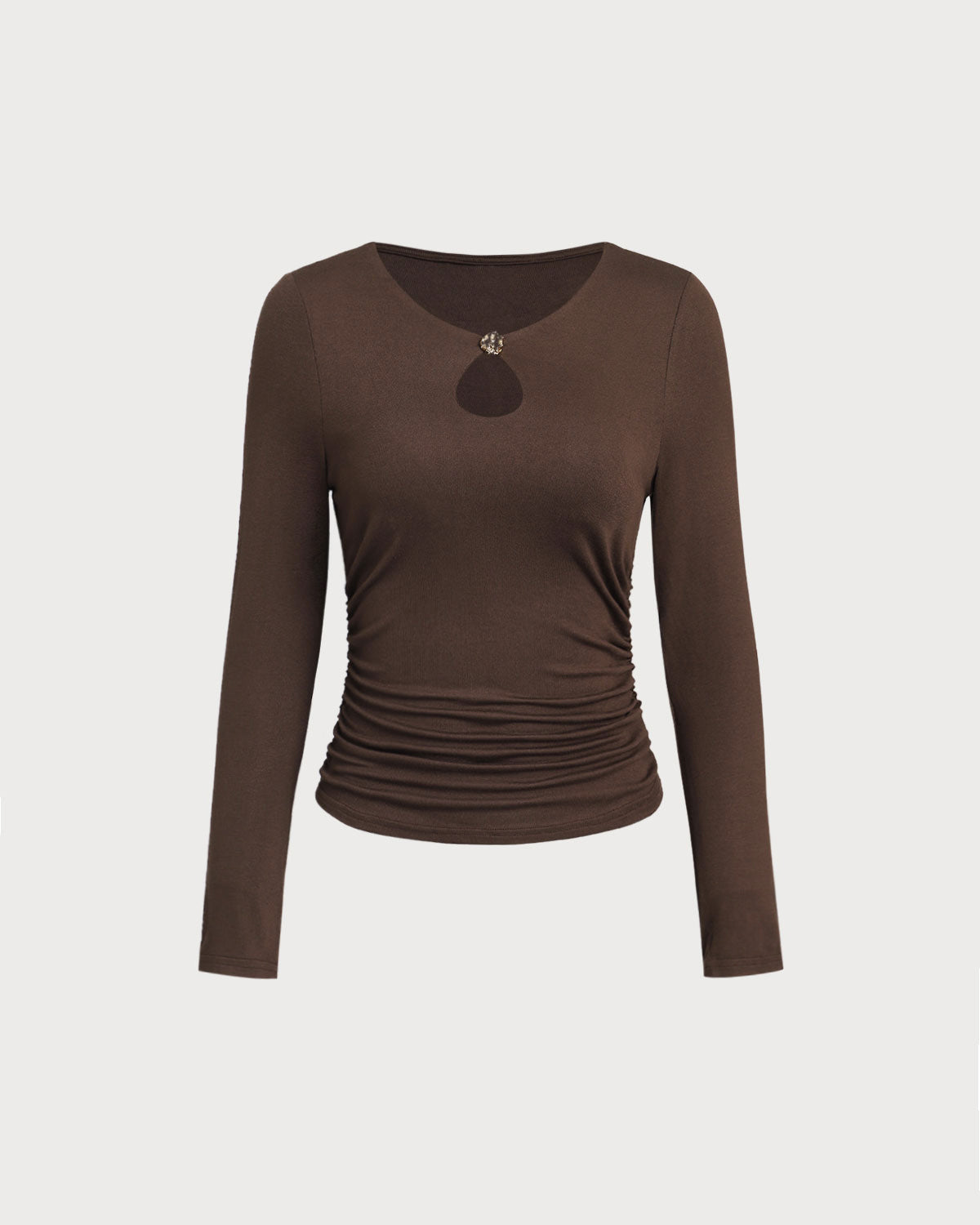 Brown Round Neck Slim Knit Tee