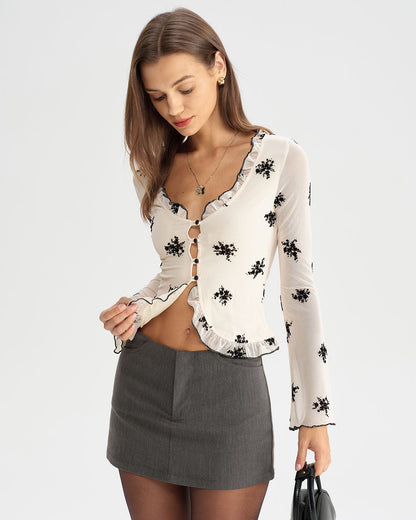 Apricot Floral Single Breasted Cardigan