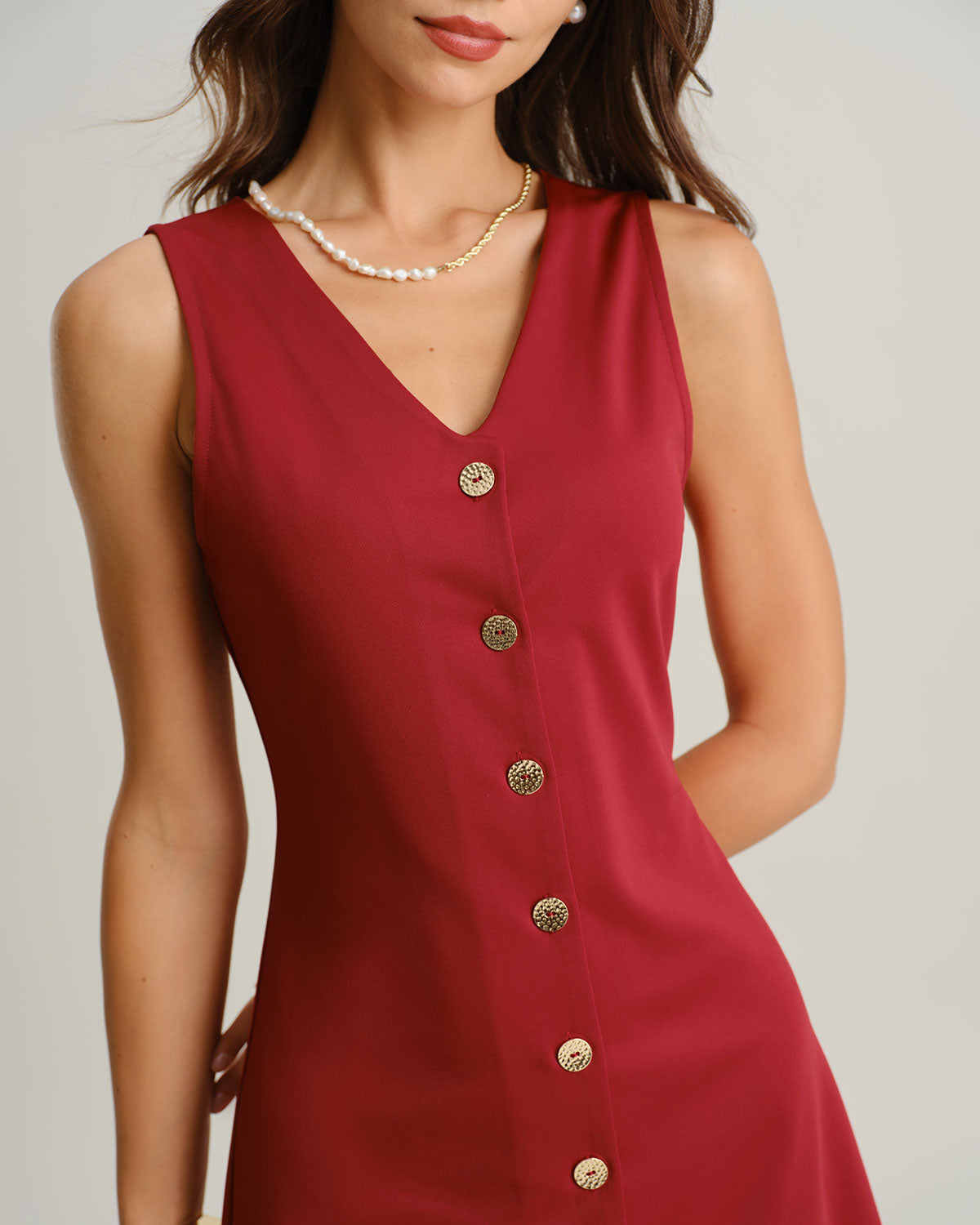 Red V Neck Sleeveless Mini Dress