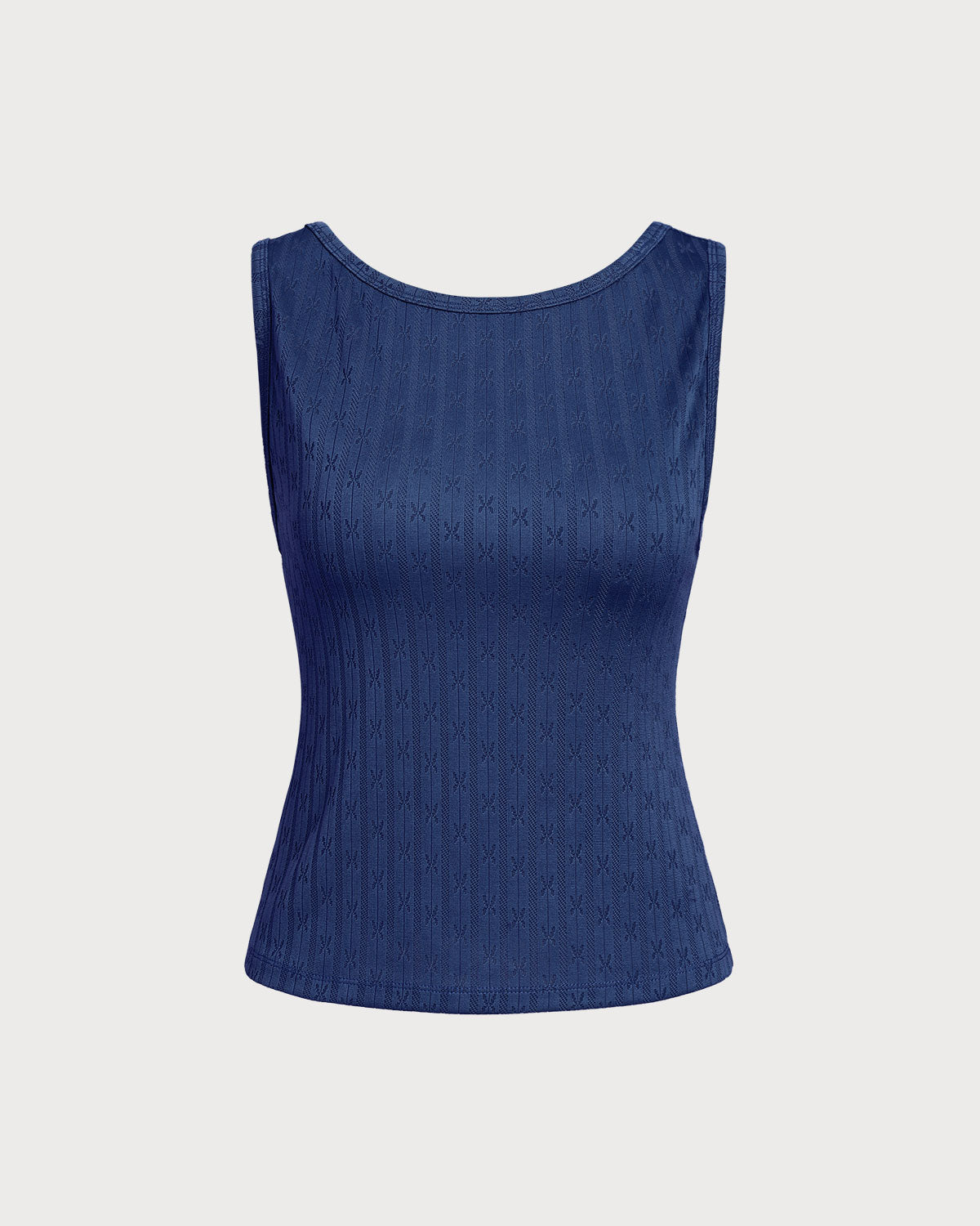 Blue Boat Neck Ribbed Knit Tank Top