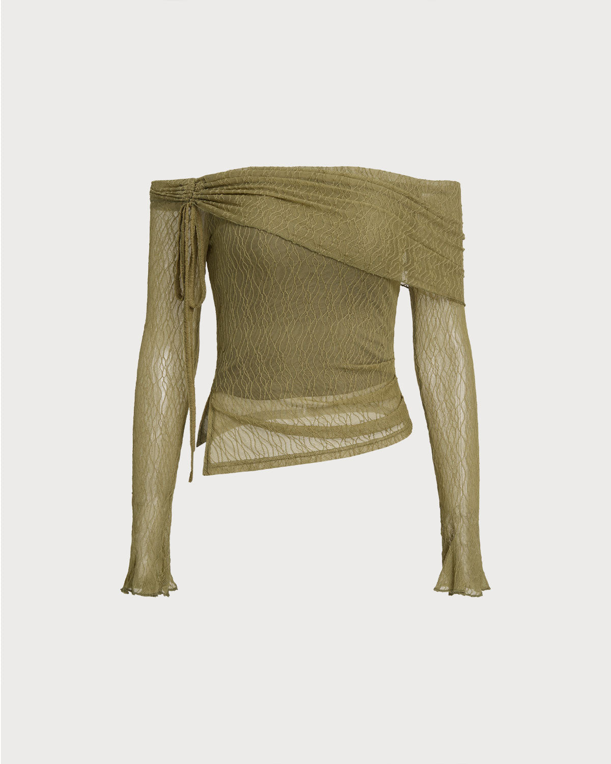 Green Off The Shoulder Bell Sleeve Tee