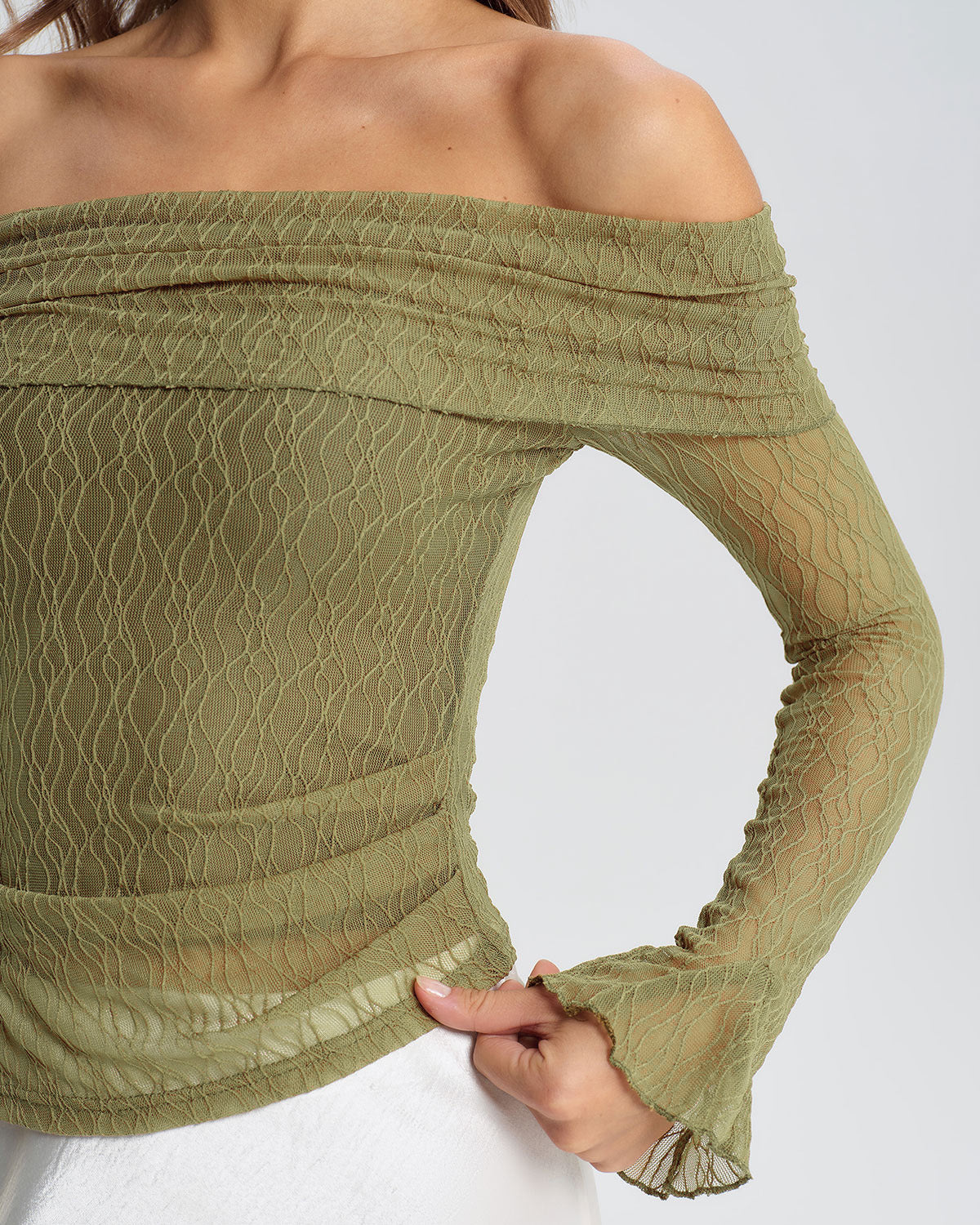 Green Off The Shoulder Bell Sleeve Tee