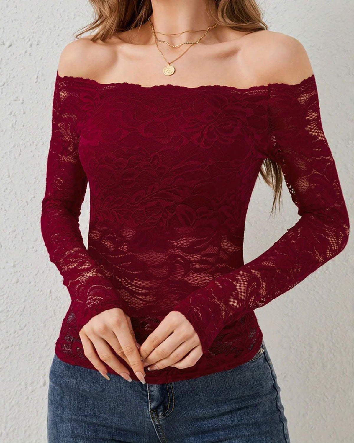 Red Floral Off The Shoulder Slim Tee