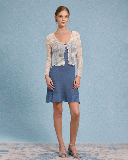 Beige Textured V Neck Cardigan