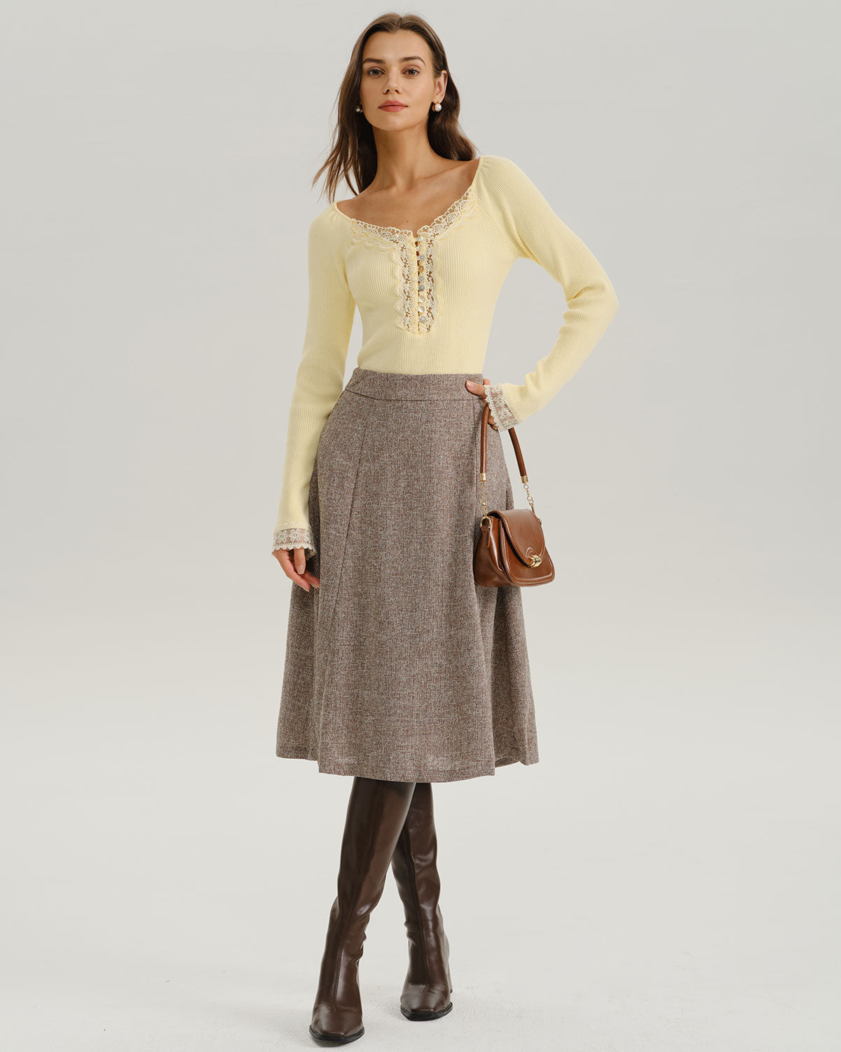 Yellow V Neck Lace Knit Tee
