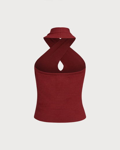 Red Knit Halter Vest