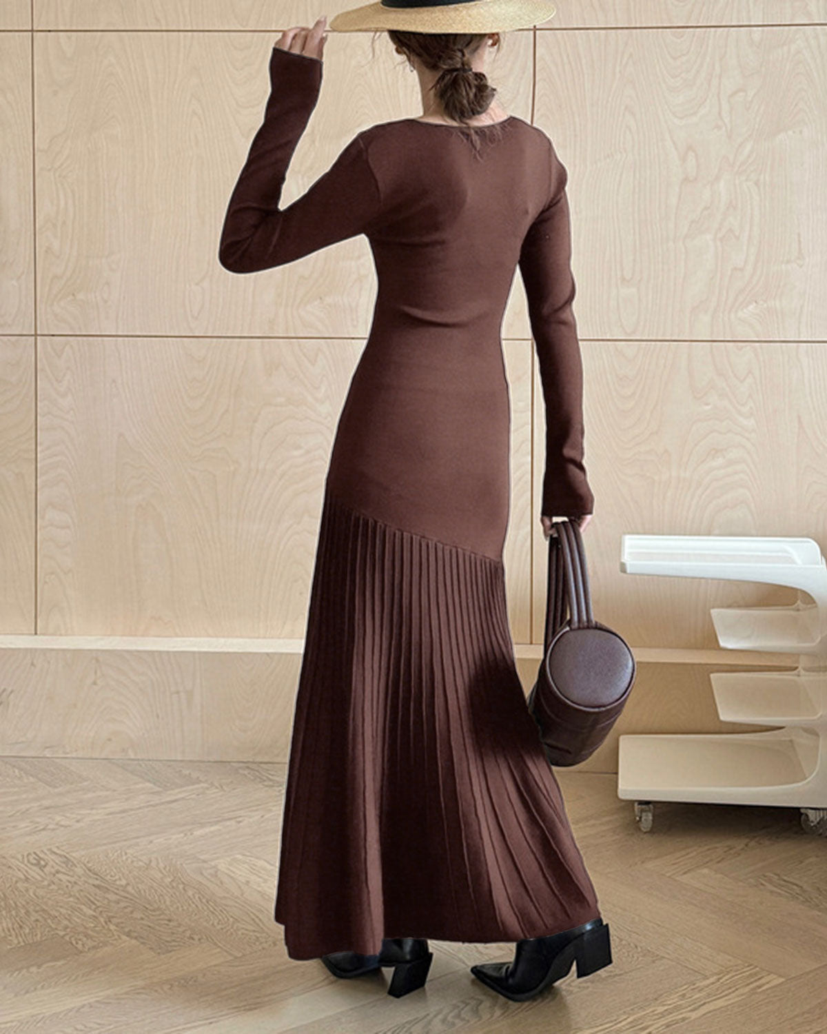 Coffee Scoop Neck Bodycon Sweater Dress