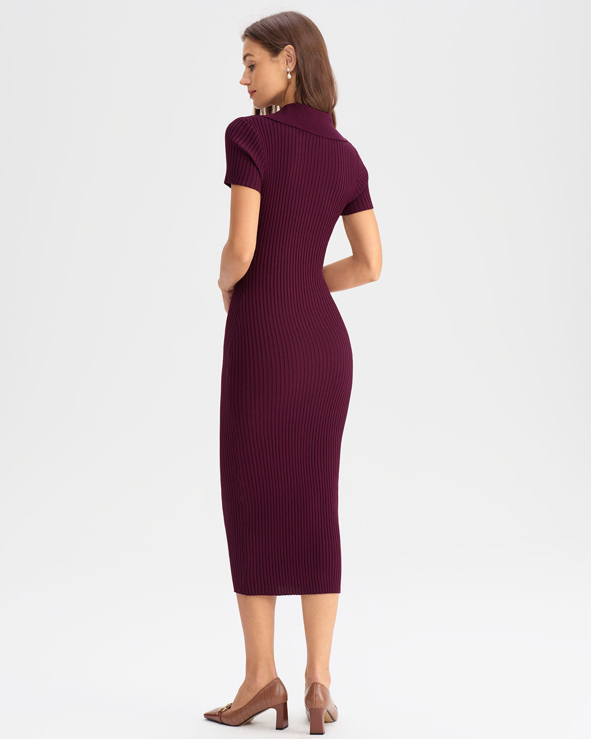 Wine Red Bodycon High Stretch Sweater Dress