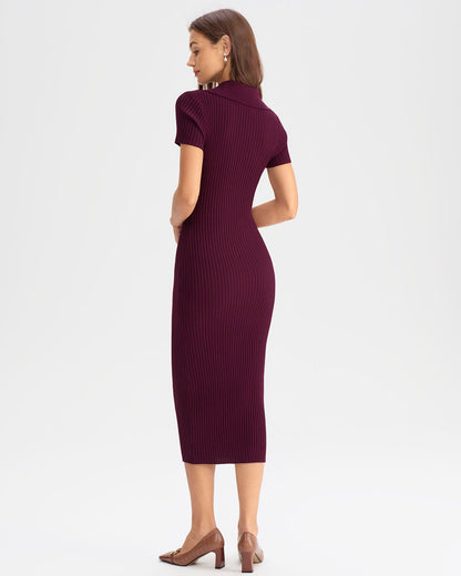 Wine Red Bodycon High Stretch Sweater Dress
