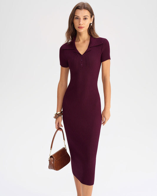 Wine Red Bodycon High Stretch Sweater Dress