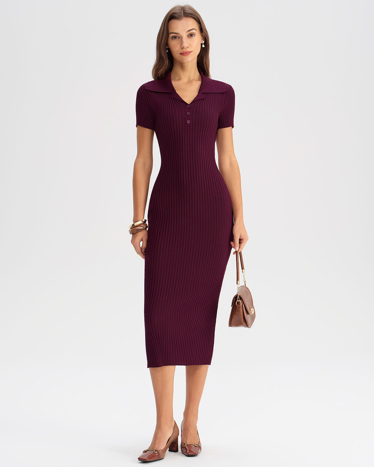 Wine Red Bodycon High Stretch Sweater Dress