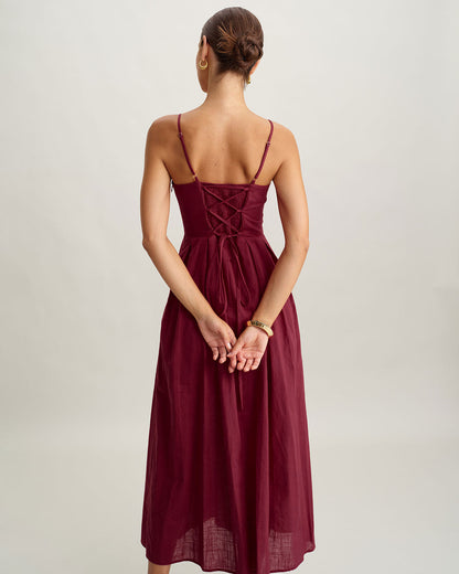 Red Sweetheart Neck Slip Maxi Dress