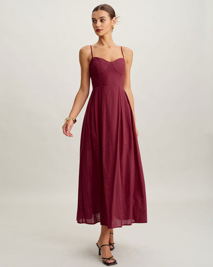 Red Sweetheart Neck Slip Maxi Dress