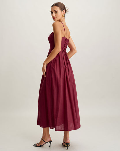 Red Sweetheart Neck Slip Maxi Dress