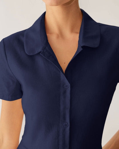 Navy Pocket Short Sleeve Midi Dress