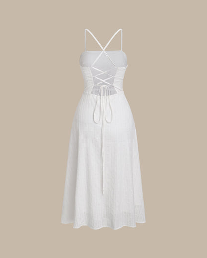 White Pocket A-Line Slip Midi Dress