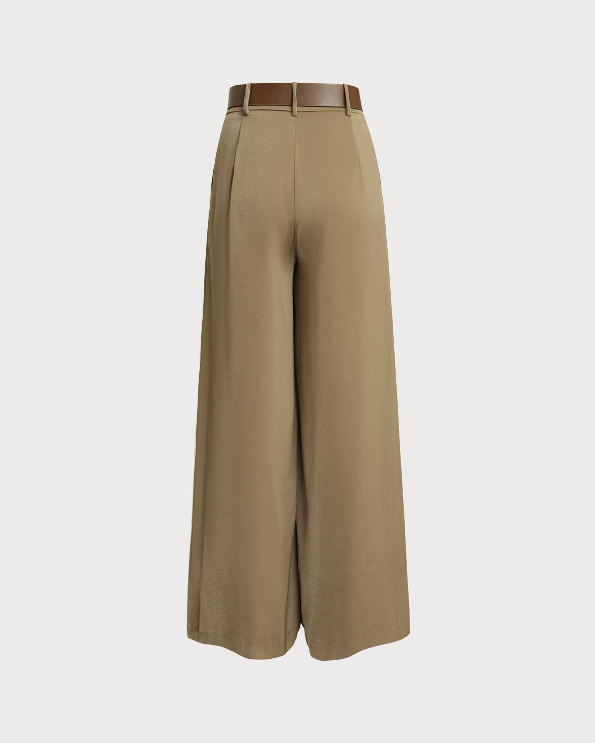 Khaki Natural Waisted Wide Leg Casual Pants