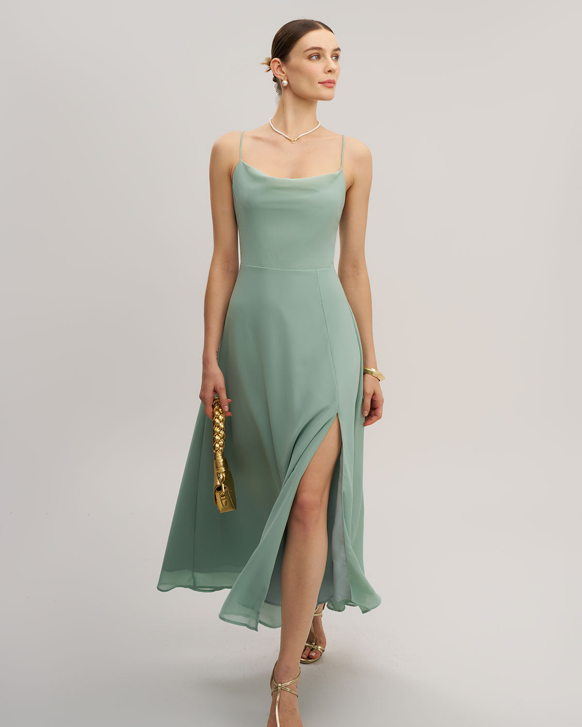 Green Slit Slip Maxi Dress