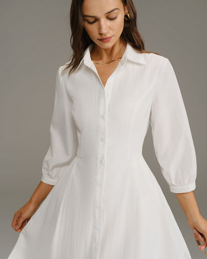 White A-Line Button Midi Dress