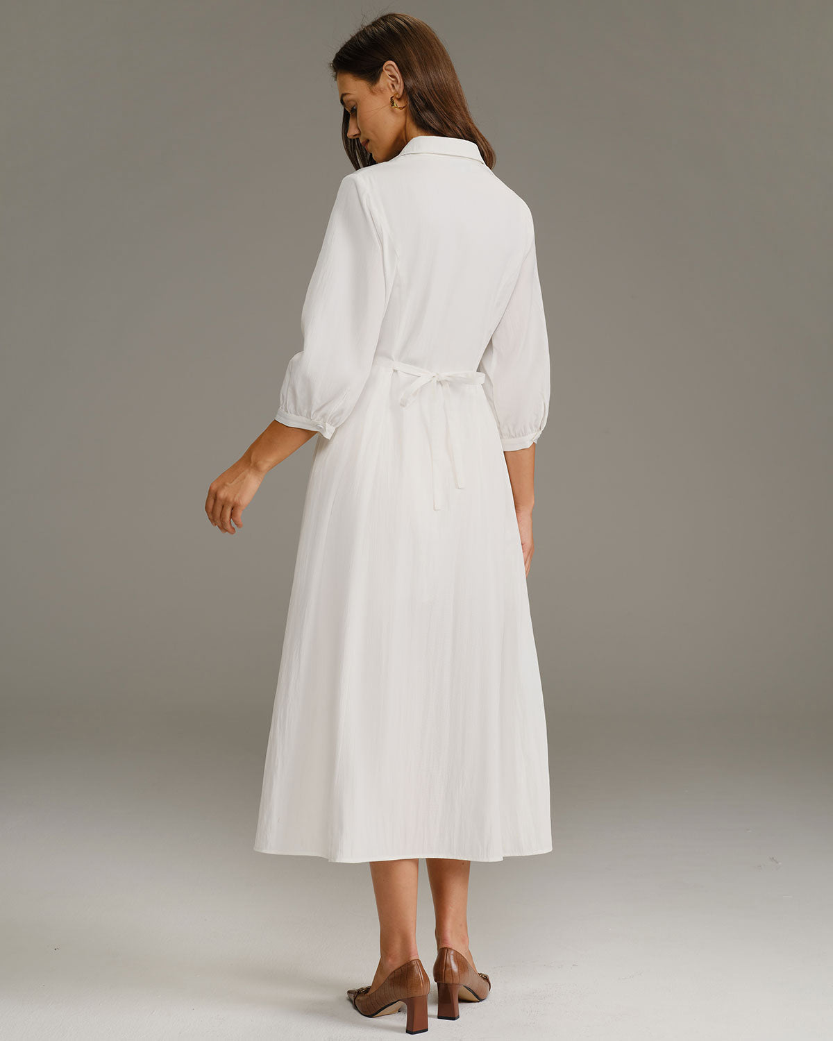 White A-Line Button Midi Dress