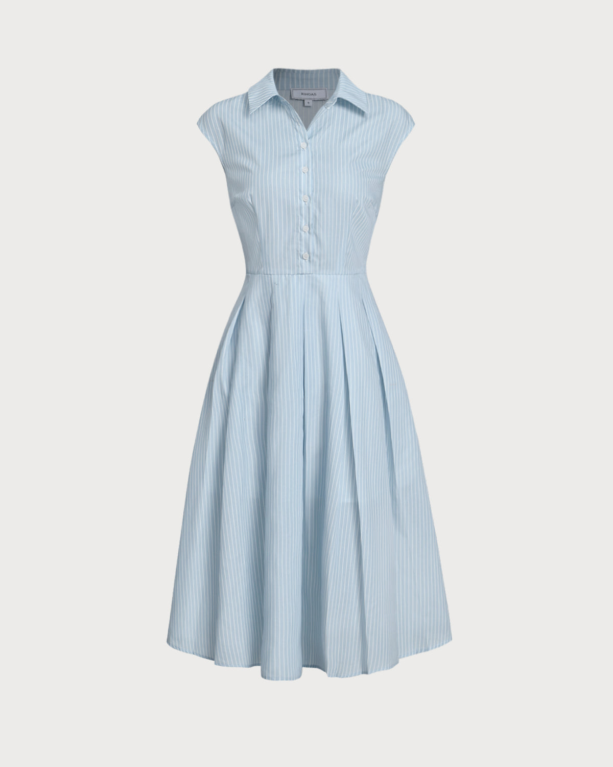 Blue Striped Cap Sleeve Midi Dress