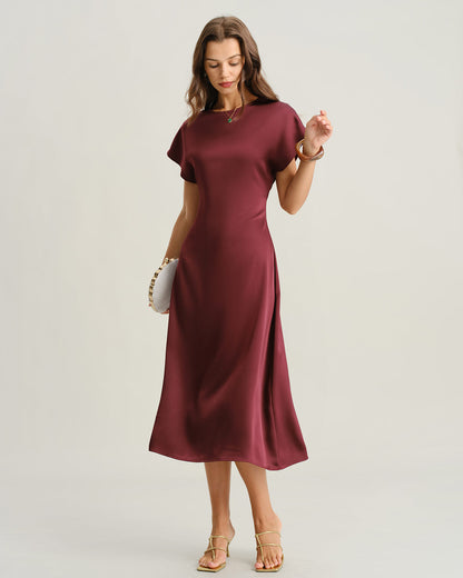 Red Cowl Sleeve A-Line Midi Dresses