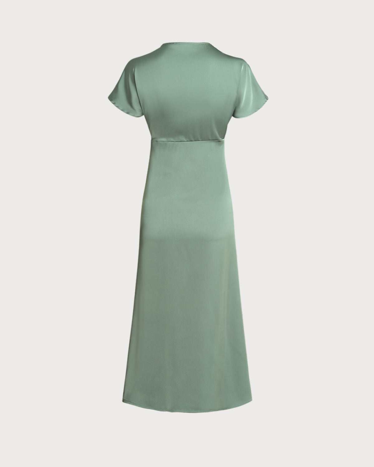 Green Satin V Neck Midi Dress
